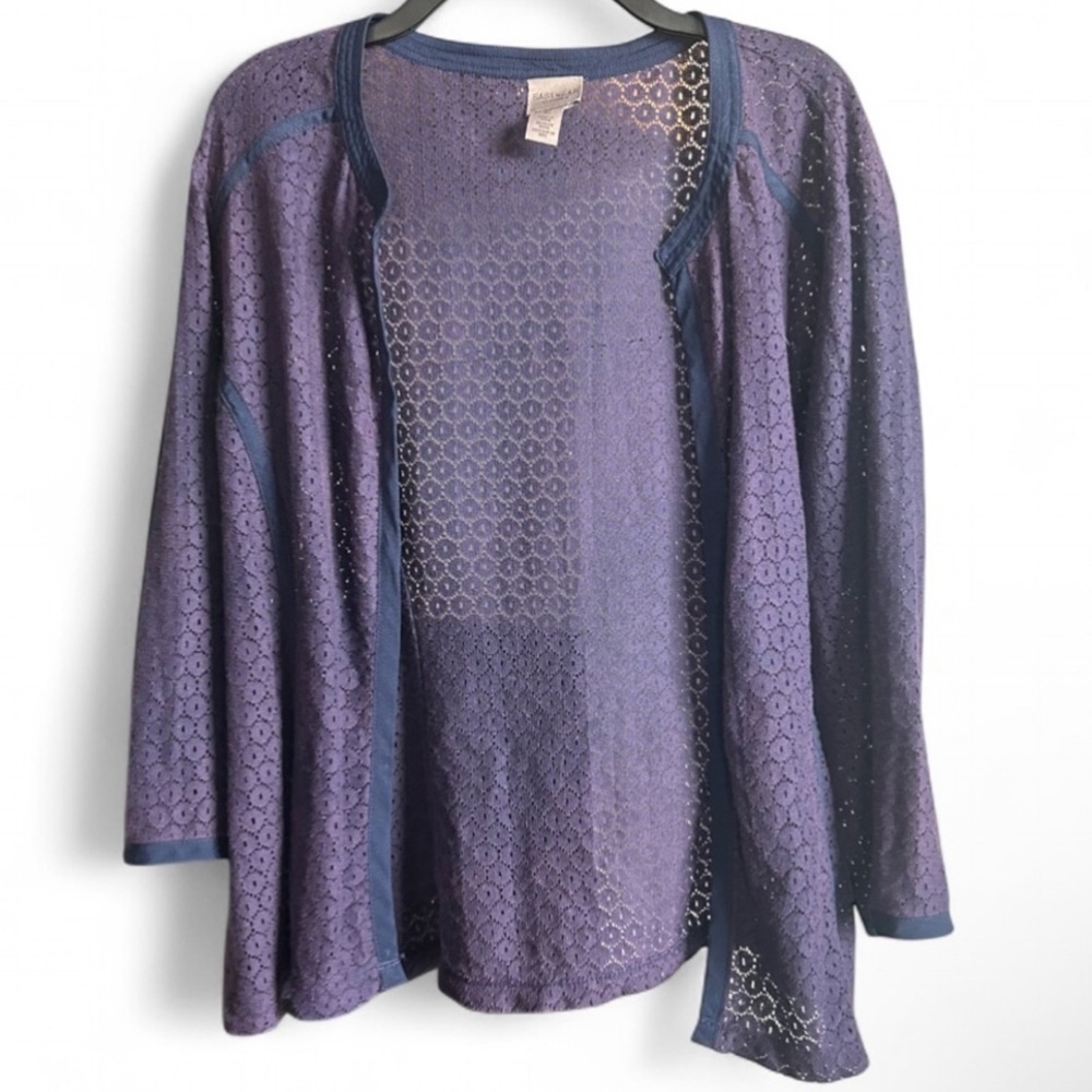 Chico’s Eyelet Lace Open Front Layering Topper Art Wear Relaxed Modest Lagenlook - Picture 3 of 6